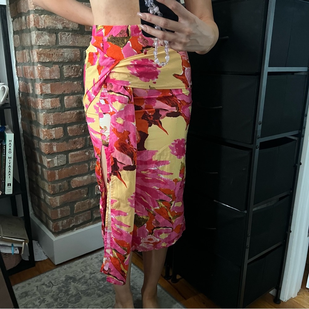 Floral Wrap Skirt in Pink and Yellow